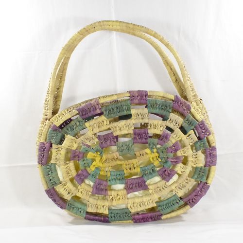 Sac vintage en paille tress colore - Travail artisanal - Label Emmaus - Modalova
