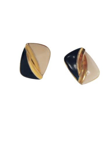 Boucles doreilles clips vintage marine et dor forme gomtrique triangle - Label Emmaus - Modalova