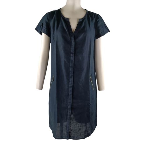 Robe droite marine en 100 % lin, col V zipp  T.40 - caroll - Modalova