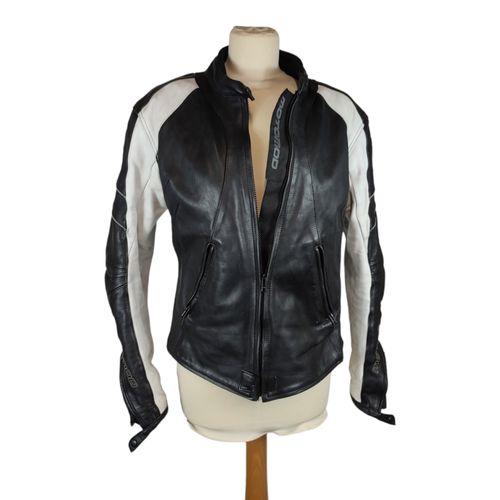 Blouson de motard en cuir noir et blanc - MOTOMOD - taille F4 - Label Emmaus - Modalova