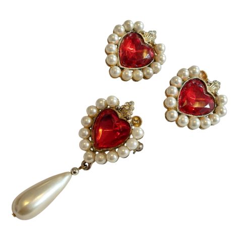 Parure - ensemble - boucles d'oreilles  clips et broche- cur- dor- fantaisie- vintage - Label Emmaus - Modalova