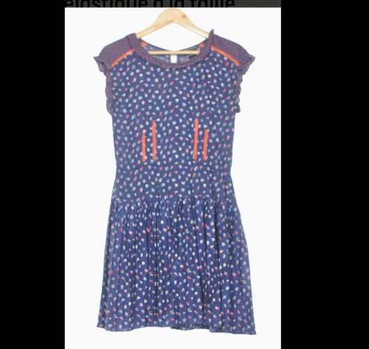 Robe - M -  fleurs, col rond, volants, lastique  la taille - mango - Modalova