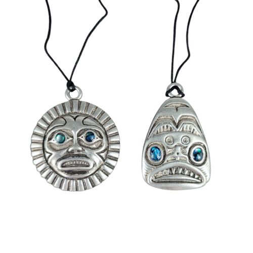 Lot de 2 pendentifs masques style Aztque en mtal argent - Label Emmaus - Modalova