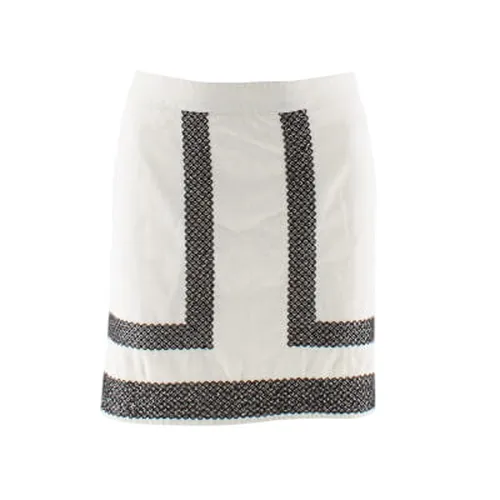 Jupe blanche avec broderies noires - Camaeu - Taille 34 - camaieu - Modalova