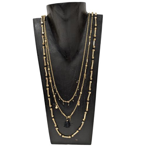 Collier 3 chaines sautoir Bijou neuf en mtal et perles noir - moa - Modalova