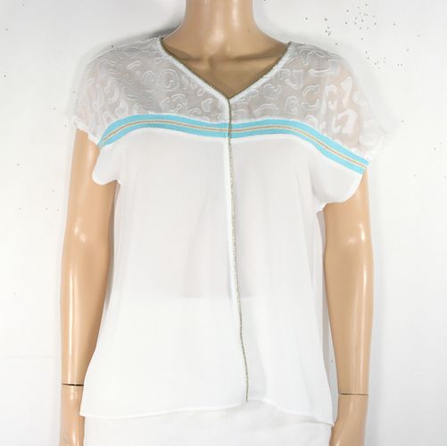 T-Shirt Femme Blanc & Bleu Taille 2 - non renseigne - Modalova