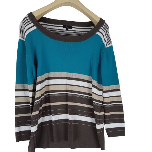 Pull rayé canard et brun - Taille 3 mesures Poitrine= 45 Longueur= 60 - Un Jour Ailleurs - Modalova