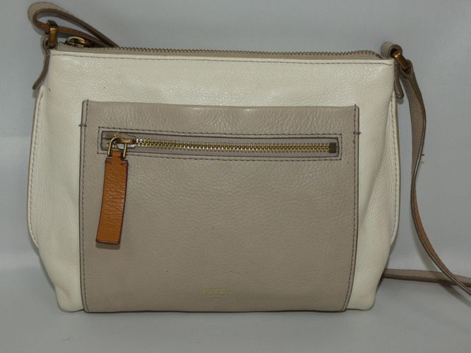 Sac  main avec bandoulire en cuir et beige - fossil - Modalova