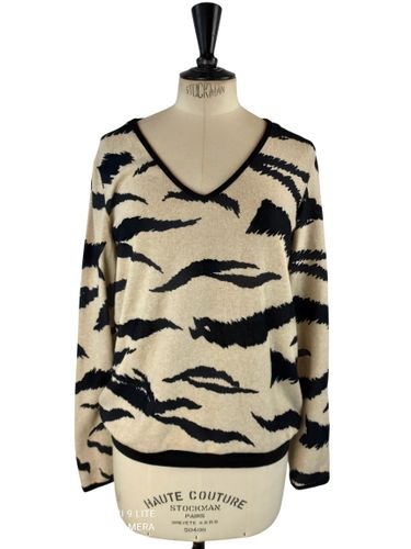 Pull fin col V imprimé zébré et noir – RIU PARIS – Taille 1 (36/38) - Label Emmaus - Modalova