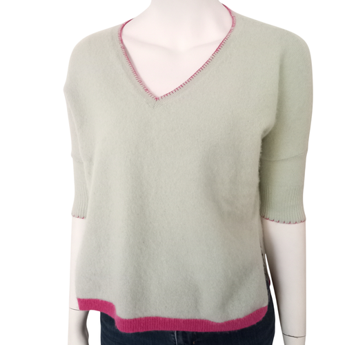 Pull en laine cachemire vert menthe et rose- Kujten- T: 40 - Label Emmaus - Modalova