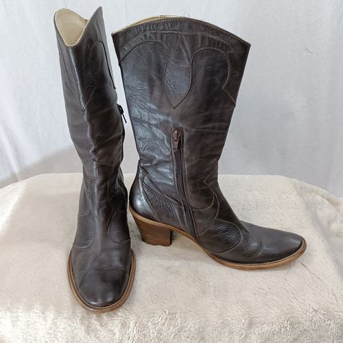 Bottes style santiag en cuir - Taille 39 - pcarang - Modalova