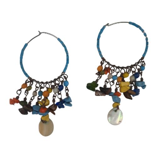 Boucles d'oreilles cercles avec perles bleues - Label Emmaus - Modalova