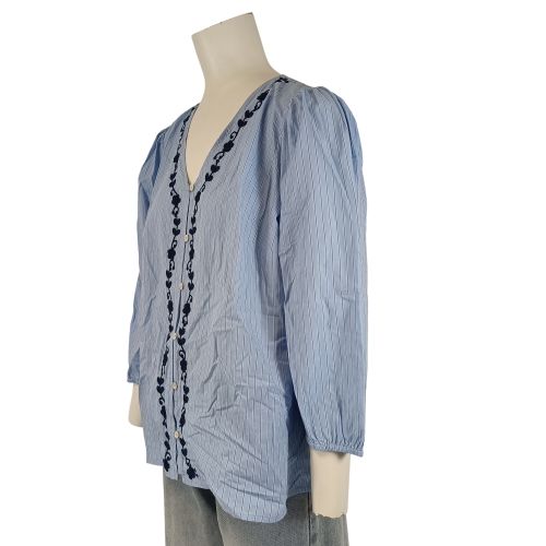 Blouse ciel rayée broderie noire taille 38 - Grain de Malice - Modalova