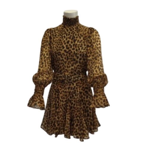 Robe Lopard avec ceinture XS Robe courte manches longues transparente print lopard - Zara - Modalova