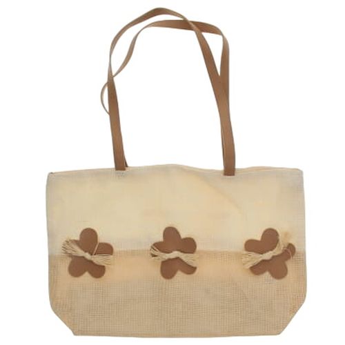 Sac fourre-tout cru et beige en toile - taille 38x32 cm - Label Emmaus - Modalova