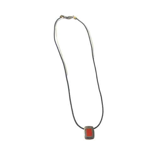 Collier avec Pendentif carr en mtal et Incrustation - Ficelle en tissu - Label Emmaus - Modalova