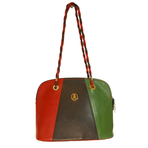 Sac vintage en cuir rouge noir et vert- Pourchet - pourchet paris - Modalova