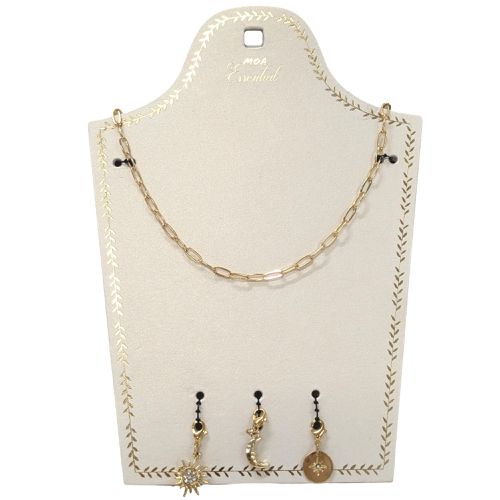 Collier neuf 1 chaine et 3 pendentifs/charms Bijou en mtal et strass - moa - Modalova