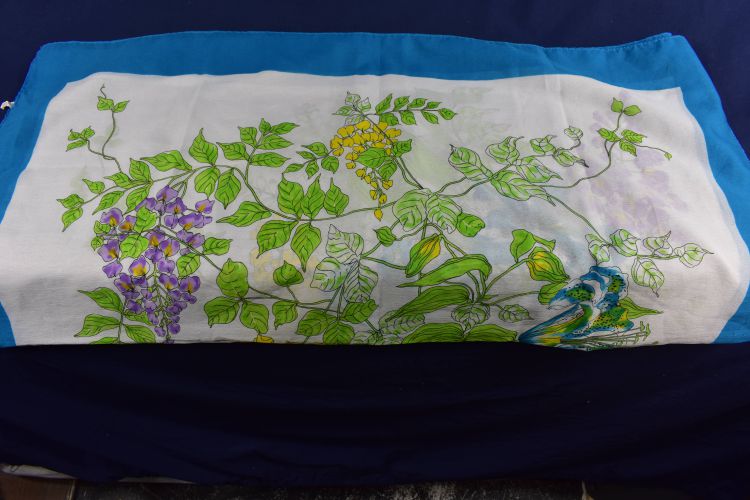 Foulard polyester - carr floral  contour bleu - sign GIORDANI - 88x85cm - Label Emmaus - Modalova