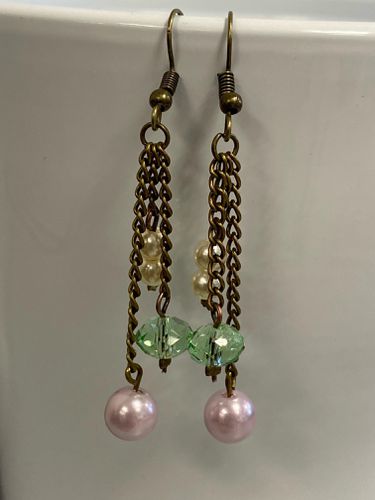 Boucles d'oreilles, pendants, en perles et chaines recycles de style vintage - Label Emmaus - Modalova