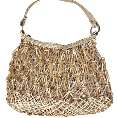 Sac  main  anse  effet de treillis et paillettes de divers tons d'cru - Label Emmaus - Modalova