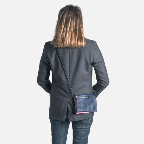 SAC POCHETTE DOUBLE RVERSIBLE - CUIR LISSE MARINE ET ROSE - jeu de matires - Modalova