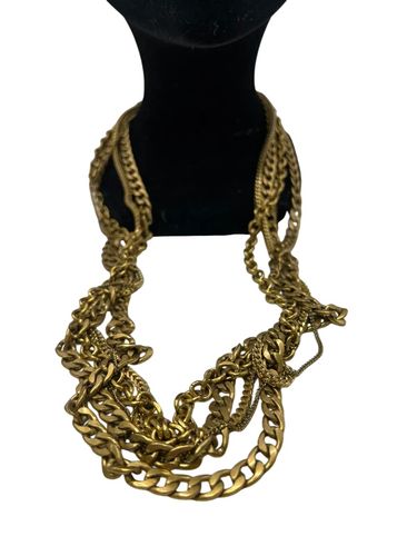Collier multirangs chaînes entrelacées style vintage chic 36 cm - Label Emmaus - Modalova