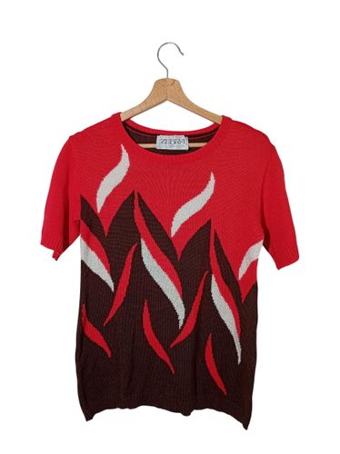 Pull Maille Manches Courtes Zebra Motif Graphique Rouge Et Marron L (V3560) - Label Emmaus - Modalova