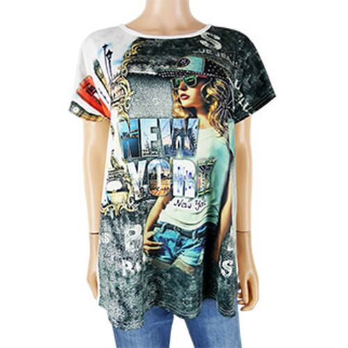 T-shirt imprim et strass - T.U - cc collection - Modalova