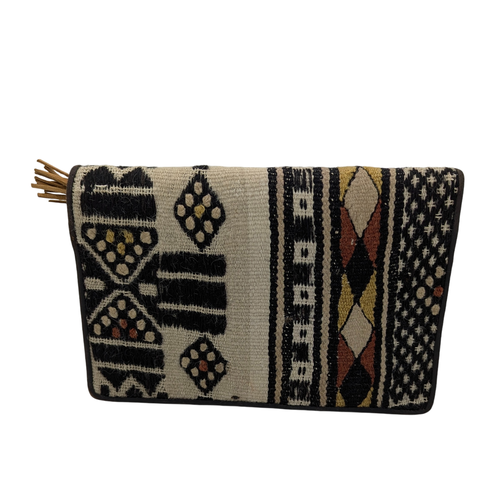 Pochette motif ethnique en laine tiss et cuir - Label Emmaus - Modalova