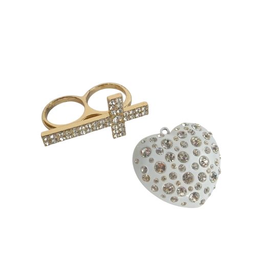 Bague double doigt Croix et Pendentif Cur Strass Mtal - Label Emmaus - Modalova