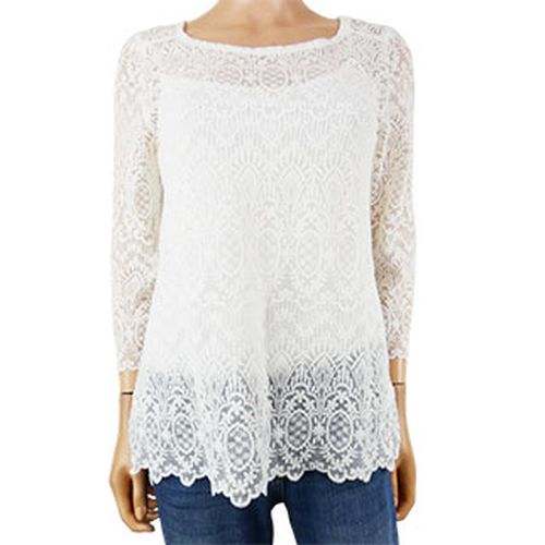 Blouse blanc cass transparente en dentelle manches 3/4 - 40 - h&m - Modalova