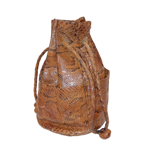 Sac bourse en cuir motif serpent H 24 cm - Label Emmaus - Modalova