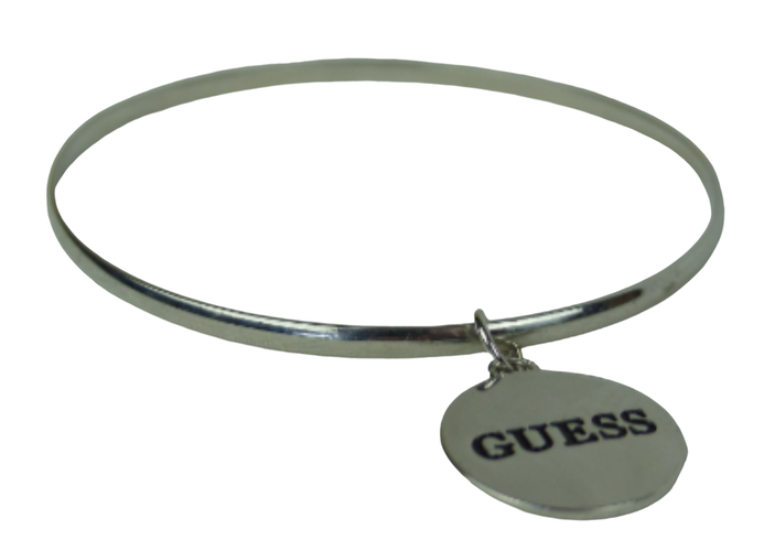 Bracelet en acier poli avec plaque logo ronde - guess - Modalova