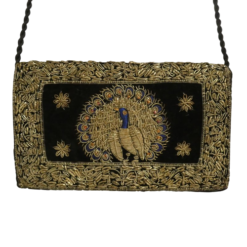 Pochette de soire ancienne en velours brod au fil dor et perles de rocaille - Label Emmaus - Modalova