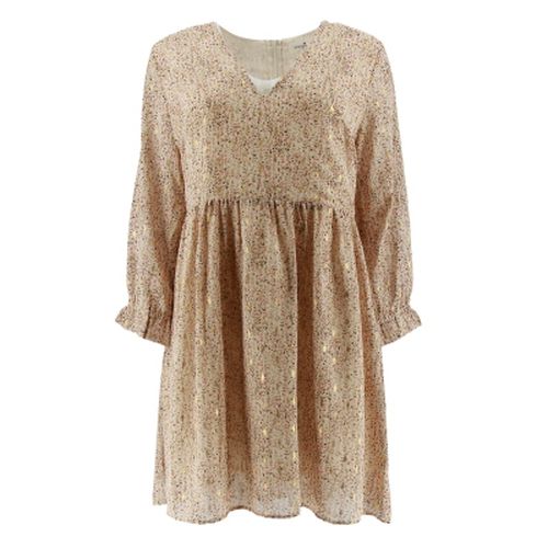 Robe manches longues beige et dore imprime fleurs -- -Taille L - emma ella - Modalova