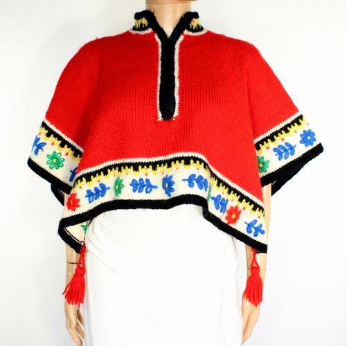 Poncho Vintage Femme Rouge TU - non renseign - Modalova