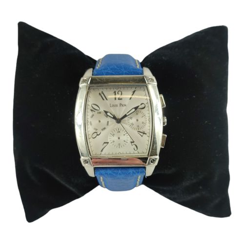 Montre Louis PION - forme carr - bracelet en cuir bleu - Label Emmaus - Modalova