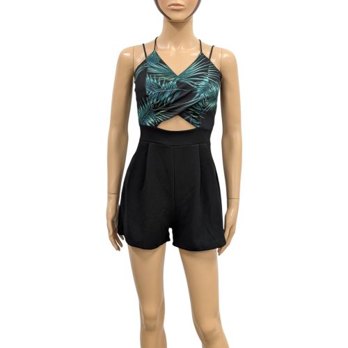 Combishort neuf T S/M Combinaison short bi-matire noir et imprim tropical - italy - Modalova