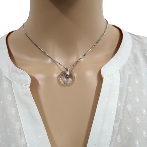 Bijou Collier chaine + pendentif cur taill transparent et strass - Label Emmaus - Modalova