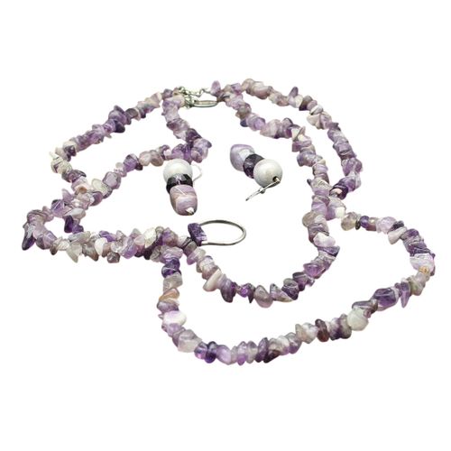 Collier double-rang améthyste bague boucles d'oreille - Label Emmaus - Modalova
