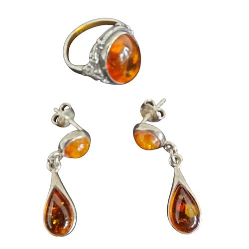Parure Argent et Ambre Boucles d'Oreille et Bague // - Label Emmaus - Modalova