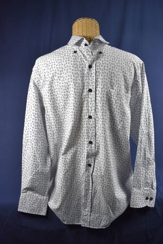 Chemise Bruno , en popeline blanche  fins motifs bleu-marine , taille M ( 39 / 40 ) - st hilaire - Modalova