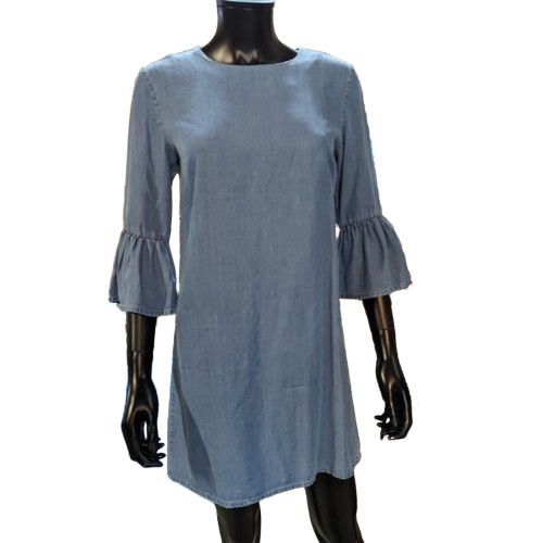 Robe manches 3/4 - volants - impression jean- XS - zara - Modalova