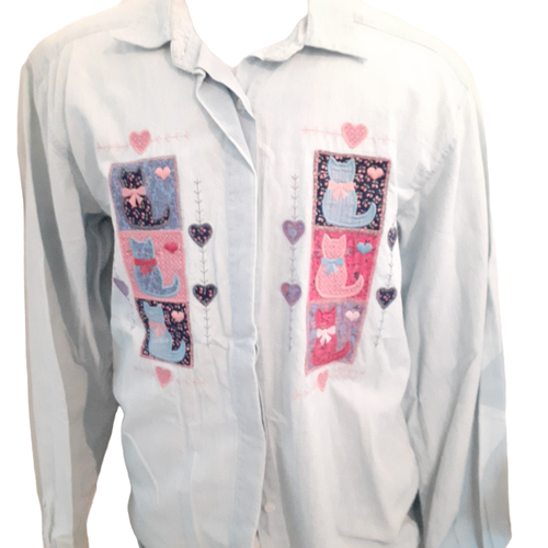 Chemise bleue aux chats - Valories - folk art applique - Modalova