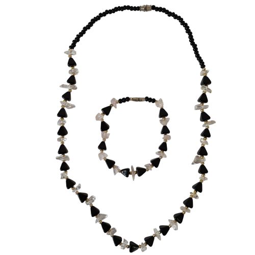 Collier et bracelet en pierre naturelle de calcdoine et cristal de roche - Label Emmaus - Modalova