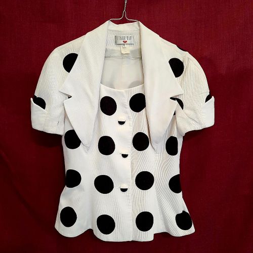 Tailleur moderne chic manches courtes T40 pois noirs sur fond blanc - claude bert - Modalova