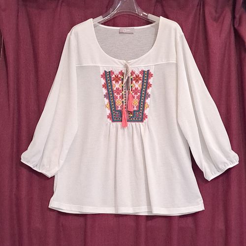 Blouse annes 50 en polyester motif ethnique sur fond T42 - cam's - Modalova