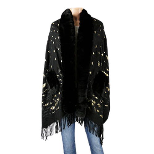 Cape imprime motifs dors col fausse fourrure - Taille 180 x 74 cm - Label Emmaus - Modalova