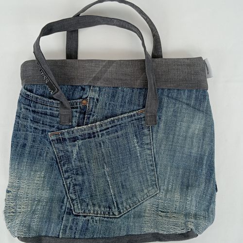 Sac patchwork unique de couleur jean lanire gris ardoise matriaux recycls - cration audacie - Modalova